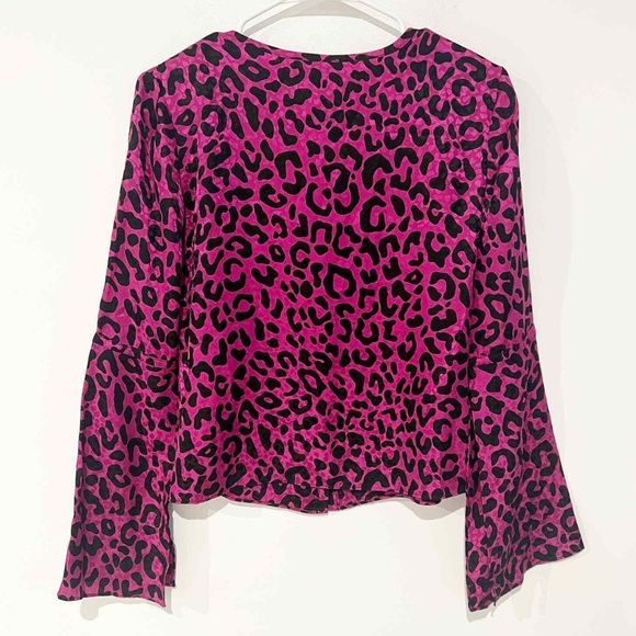 MILLY Leopard Print 100% Silk Fuchsia Blouse - Picture 6 of 8